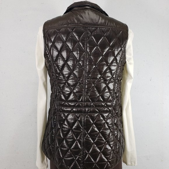 Talbots Dark Brown Fitted Quilted Vest Gold Zipper, Small, Like New - Picture 3 of 13